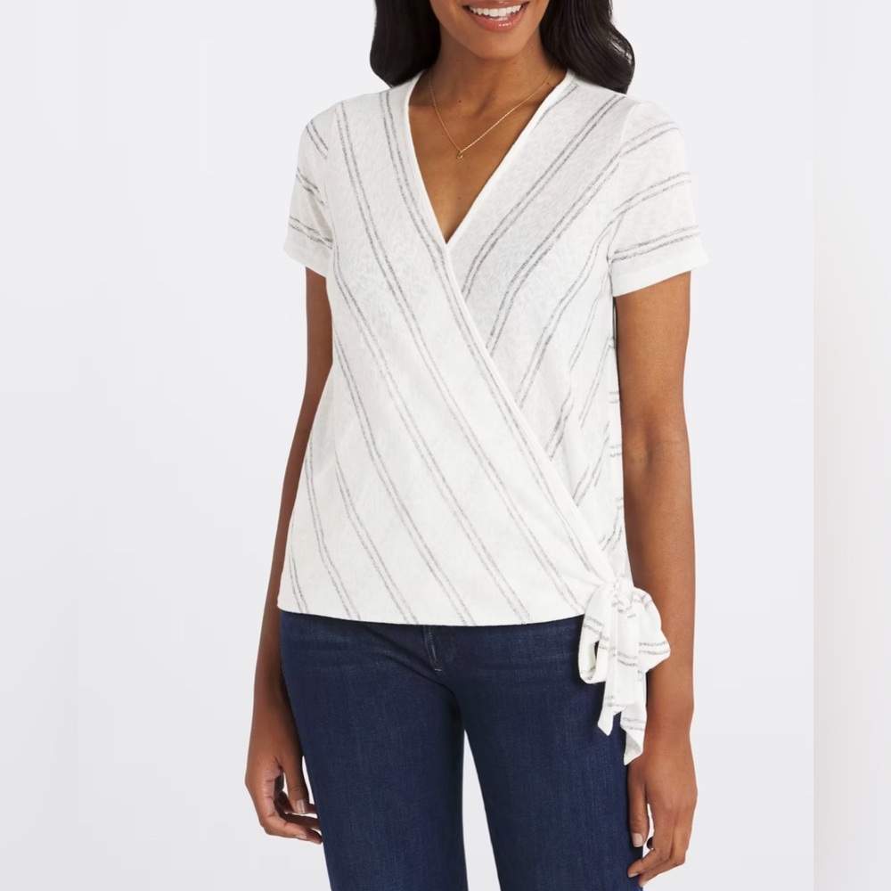 Bodeau Caty Surplice Side Tie Knit Top Off White - Size L
